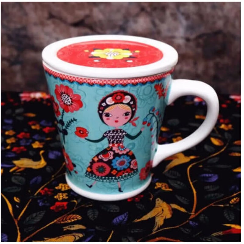 マグカップ 蓋付 セラミック 食器 ダンシングガール フレンチスタイル