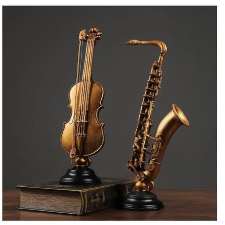 【オブジェ】 バイオリン サックス 楽器 37cm 樹脂彫像 部屋装飾品 お洒落インテリア 置物 プレゼント ギフト 雑貨