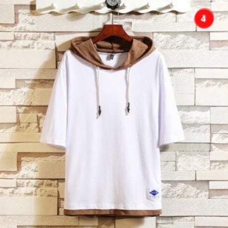 メンズ カレッジ 半袖 フード付き トップス Tシャツ