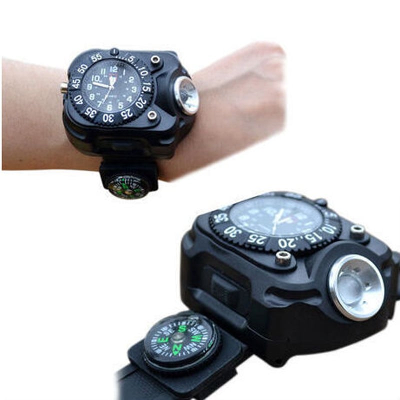 懐中電灯付きポータブルLED腕時計 キャンプ ハイキング コンパス