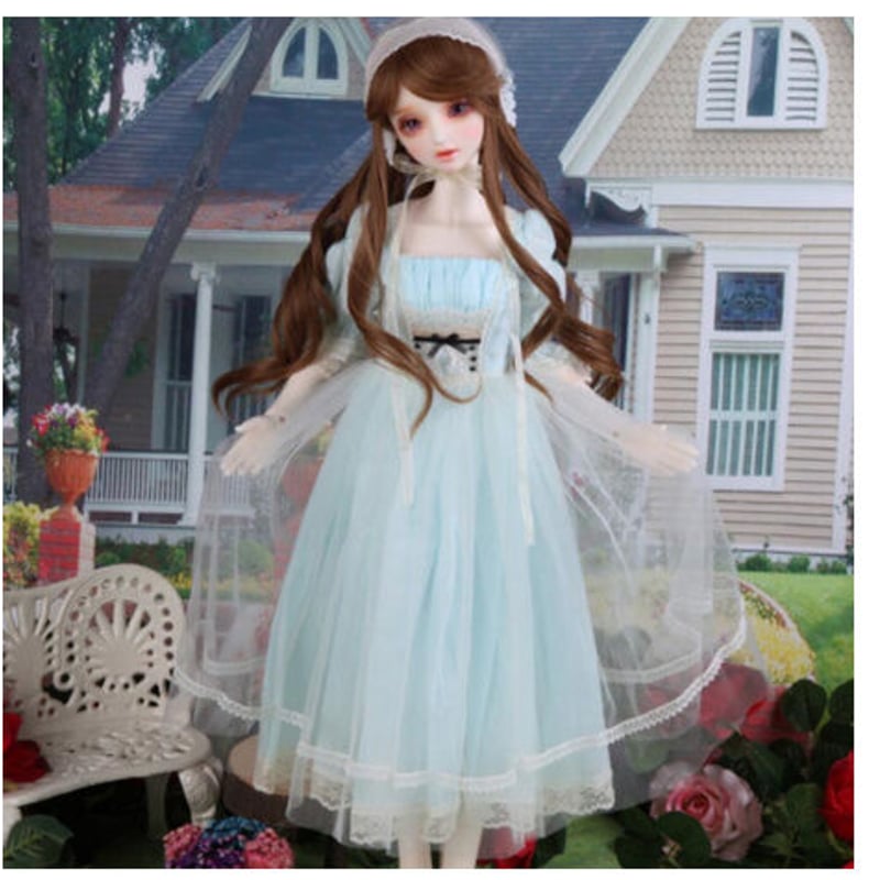 球体関節人形 BJD 服 レースドレス+帽子+靴下 青 ブルー 球体関節人形 BJD 服 レースドレス+帽子+靴下 青 ブルー