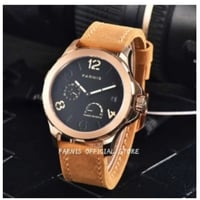 parnis 自動巻き 機械式腕時計 Mens 44mm ゴールド サファイアクリスタル レザーストラップ