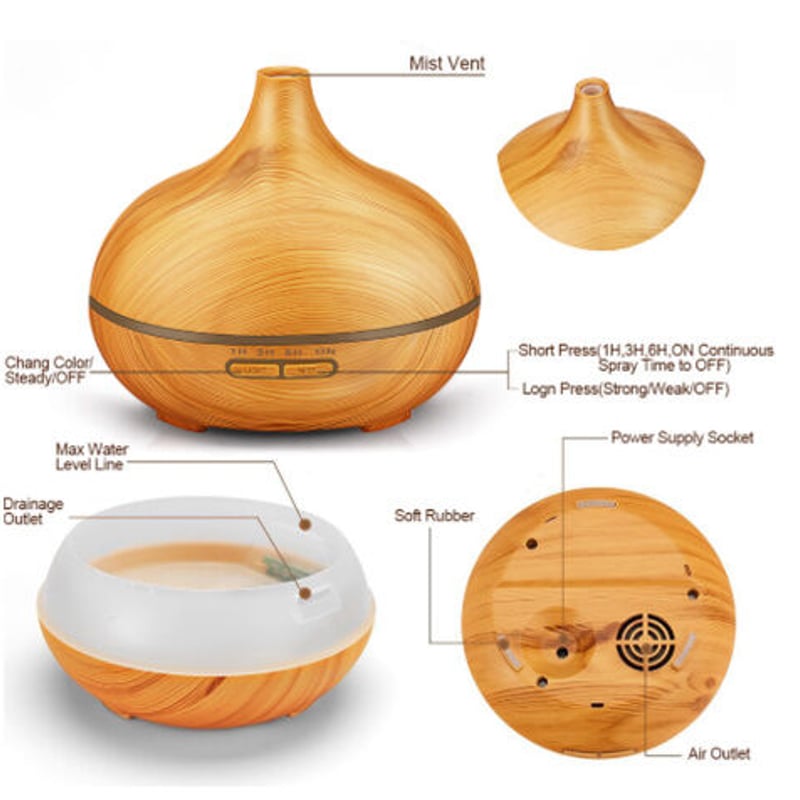 超音波加湿器 300ml リモコン付き 壺型 7色LED アロマディフューザー