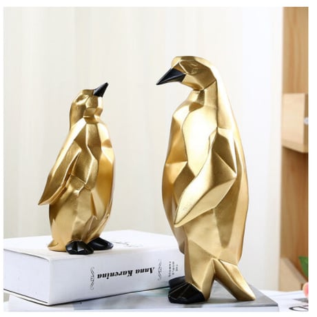 【オブジェ】 置物 北欧インテリア ペンギン 大小2体セット ゴールド アンティーク  かわいい 樹脂工芸 ギフト プレゼント