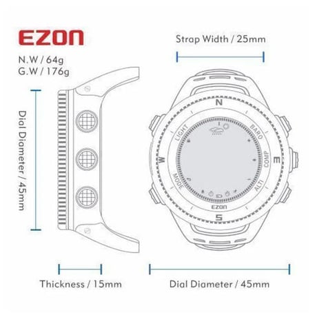EZON マルチ 多機能 腕時計 メンズ スポーツ デジタル 高度計 バロメーターコンパス 温度計 ハイキング 登山