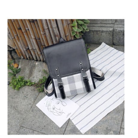 チェック柄 キャンパスバッグ バッグパック 大容量 収納 ワイドバッグ リュック 2色展開 大人可愛い シンプル ナチュラル 通勤 通学 お出かけ デート ショッピング