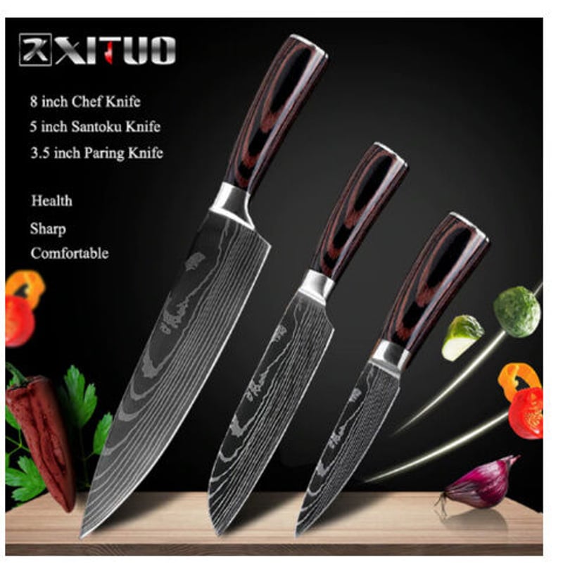 【プロ仕様】シャドーシリーズ 包丁3点セット シェフ・ユーティリティ・ペティ 包丁【ダマスカス67シリーズ】シェフ・ユーティリティ・ぺティ(3