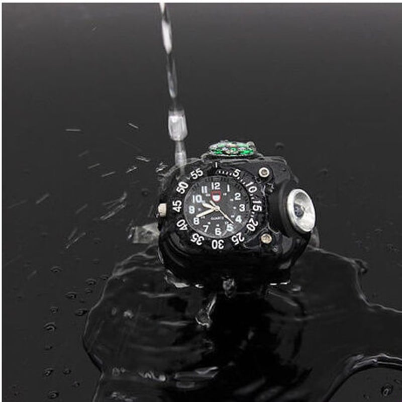懐中電灯付きポータブルLED腕時計 キャンプ ハイキング コンパス LED