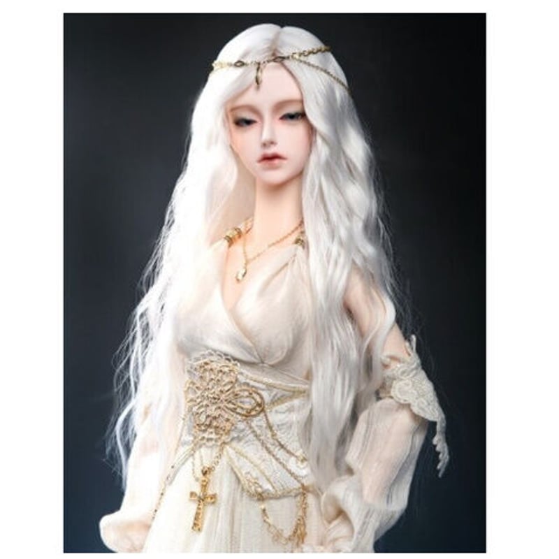 BJD ウィッグ ロング ウェーブ 美しい 白髪 白 球体関節人形 カスタム