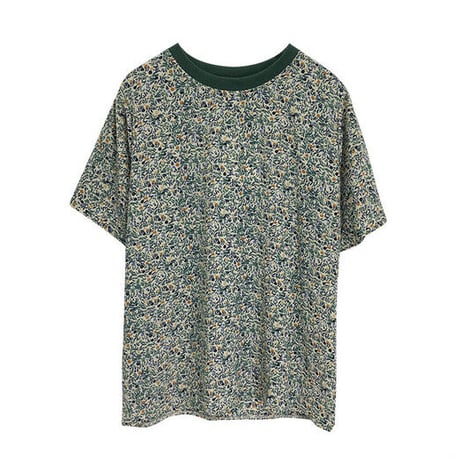 かわいい 小花柄 トップス 花柄  半袖 Tシャツ ラウンドネック ヘムライン シック きれいめ 清楚 ガーリー 夏