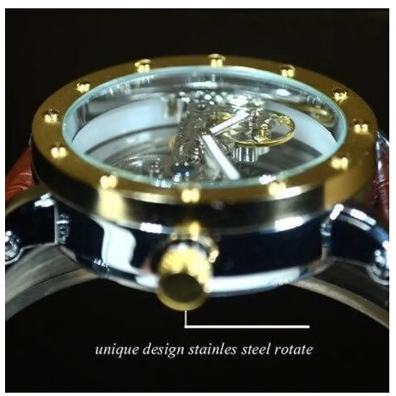 TIEDAN メンズ 機械式時計 自動巻 スケルトン トゥールビヨン シルバー