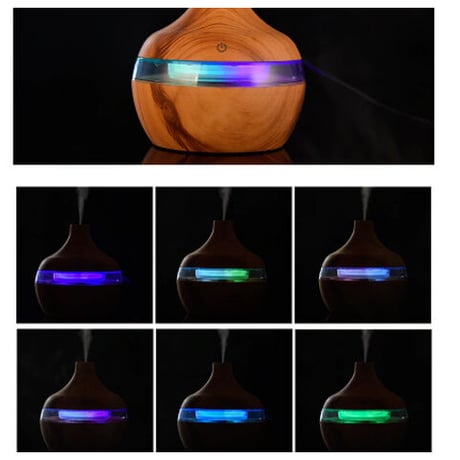 加湿器 ポータブル 300ml 木目調 LED アロマディフューザー ミニ 静音 小型 アロマ 机 卓上 デスク かわいい ヒーリング 選べる2色