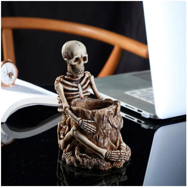 オブジェ】 置物 インテリア 骸骨 髑髏 ガイコツ 海賊 ペン入れ
