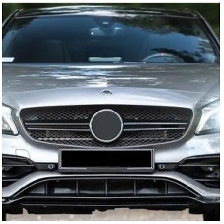 ベンツ フロント バンパー 下 スポイラー フロントリップ フリック セット 後期 W176 A45 AMG 黒 ブラック カーボン柄 BENZ