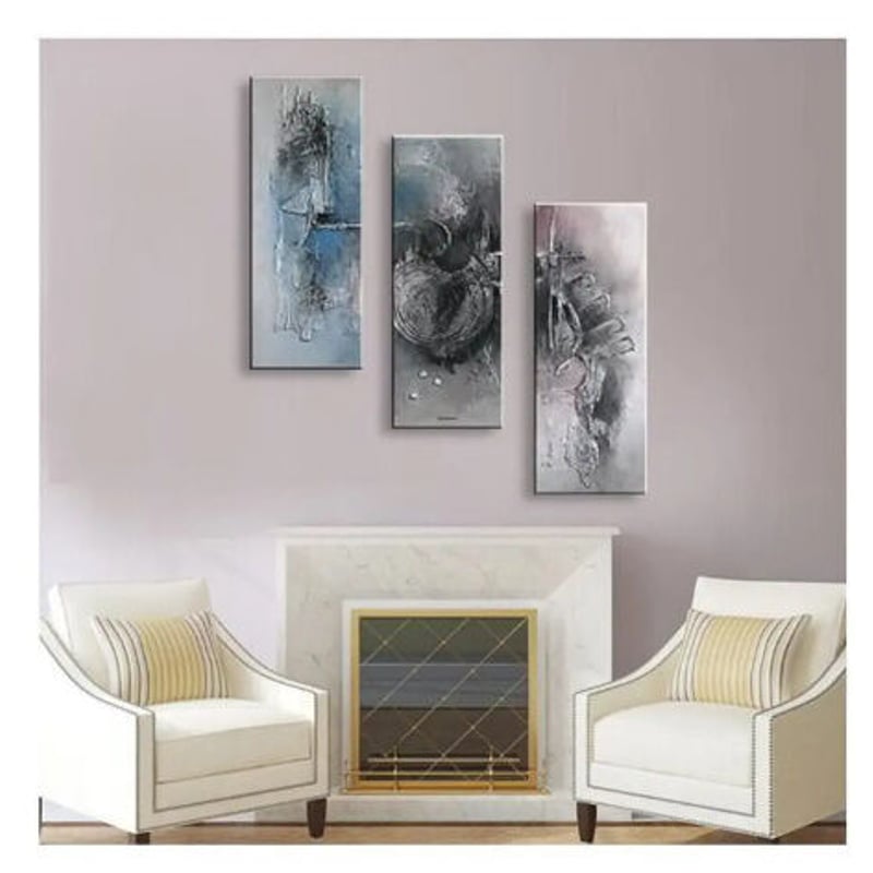 海外輸入 モダンアート 抽象画 (80x30cm x3) 油絵 手描き