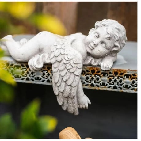 【オブジェ】 置物 北欧インテリア 彫刻 エンジェル 眠る天使 アンティーク かわいい 樹脂工芸 ギフト プレゼント　雑貨