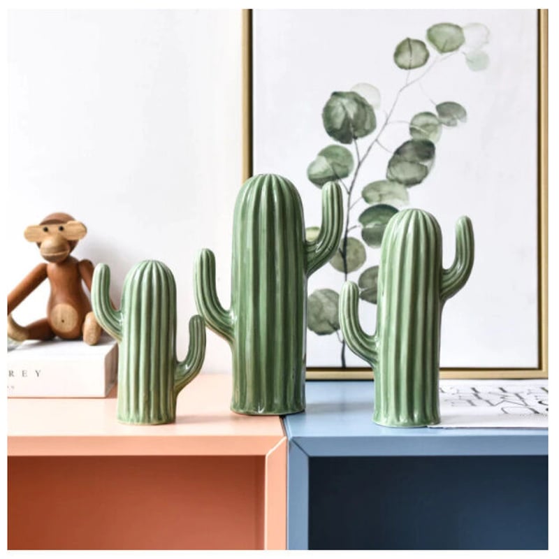 オブジェ】 サボテン3点セット 植物 グリーン 樹脂彫像 部屋装飾品