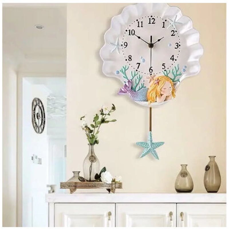 壁掛け時計 クロック かけ時計 掛け時計 かわいい 人魚姫