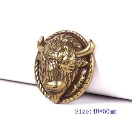 レザークラフト 2個セット 48X50mm 真鍮 ヘビー バッファロー ヘッド バイソン 雄牛  サドル ベルト コンチョ