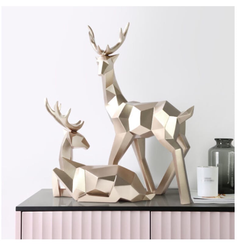 オブジェ】 鹿 トナカイ 2体セット ゴールド 30cm 樹脂彫像 部屋装飾品  