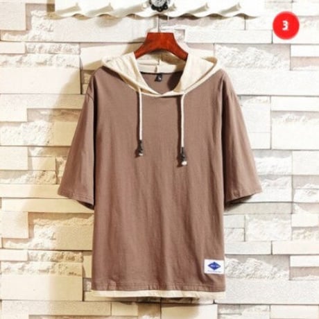 メンズ カレッジ 半袖 フード付き トップス Tシャツ