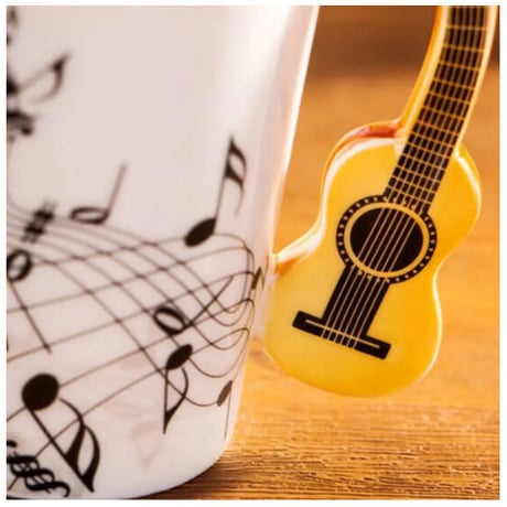 マグカップ ティーカップ 400ml 磁器 ギターデザイン アコギ 音符 MUSIC おしゃれ食器 贈り物