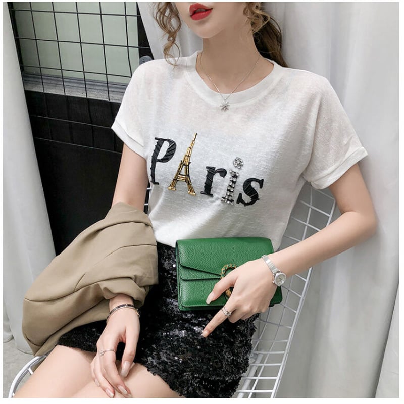 4色展開 ラウンドネック 半袖 エッフェル塔 PARIS ファッション T