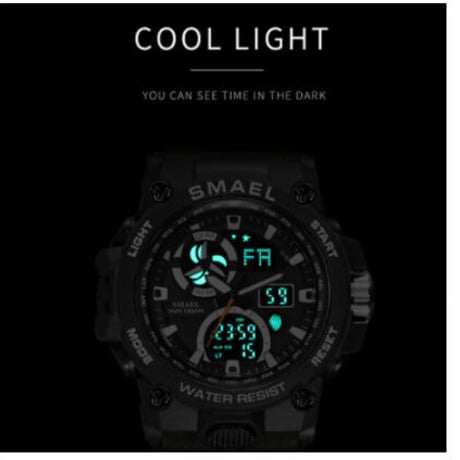 【S-SHOCK】 SMAEL スポーツ 腕時計 50m防水 メンズ クォーツ デジタル表示付き LED 腕時計 ミリタリー 日付表示 クロノグラフ 8011 【3色展開】