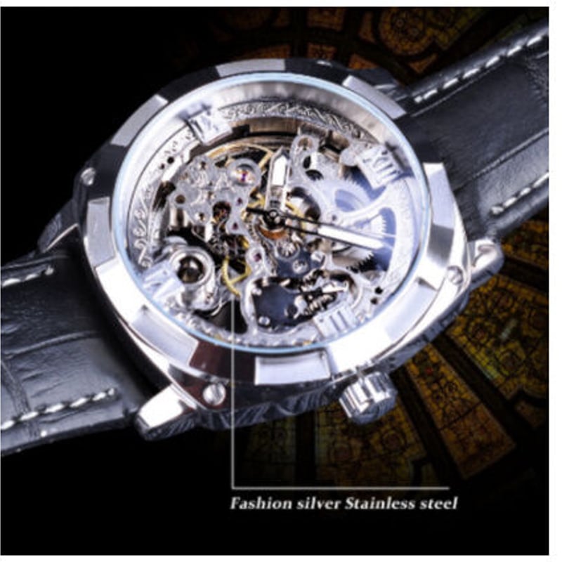 FORSINING】 自動巻き メンズ腕時計 スケルトン 機械式 3気圧防水 本革