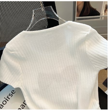 【2色展開】ビーズ リボン サマー ニット Tシャツ 着回し キュート CP1545