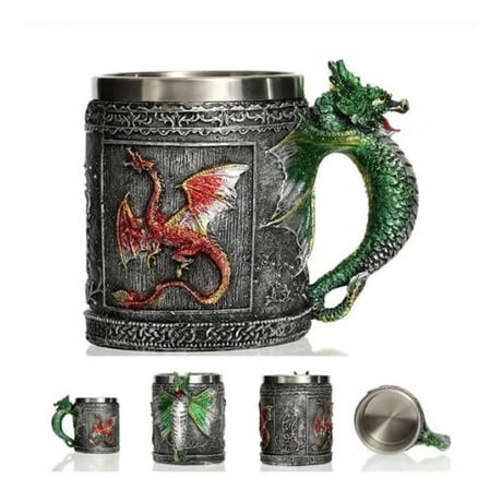 ビールジョッキ マグカップ ステンレス がいこつ ドラゴン 龍 保冷 保温 おしゃれ食器 高級装飾 贈り物 バイキング グラス