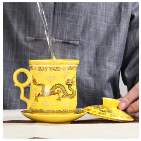 ティーカップ 260ml ソーサー お茶フィルター レトロ ドラゴン柄 セット 磁器 コーヒー お茶会 食器 至福の一時 高級装飾 贈り物