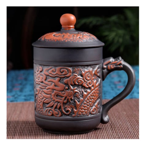マグカップ ティーカップ 380ml 蓋付 お茶会に ドラゴン 龍 レトロ アンティーク食器 おしゃれ 高級装飾 贈り物