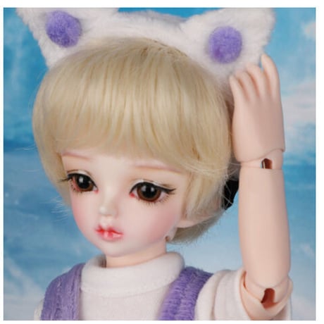 球体関節人形 BJD 1/6 猫耳が可愛い 女の子 フルセット 本体＋眼球＋服＋靴＋ウィッグ メイクアップ済み カスタムドール 紫色 26cm 選べる2色