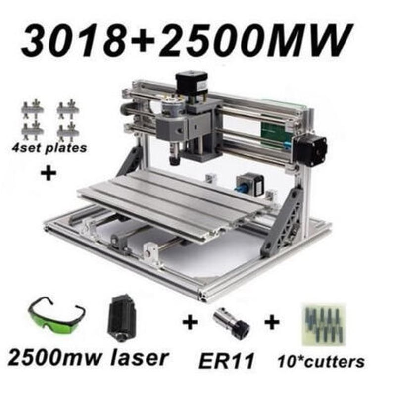 レーザー彫刻機 2500mwレーザー withER11 DIYミニCNC彫刻機 PVCフライス...