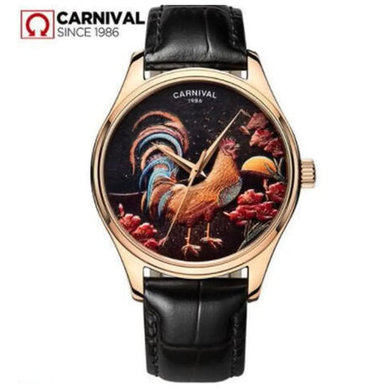 CARNIVAL 機械式腕時計 自動巻き メンズ サファイアクリスタル レザー