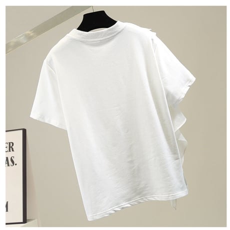 韓国風 シフォン フリル Tシャツ エレガント 大人女子 セクシー