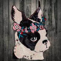 ホワイト＆ブリンドル フレンチブルドッグ アイアン パッチ 刺繍 アップリケ アイロンワッペン 服飾
