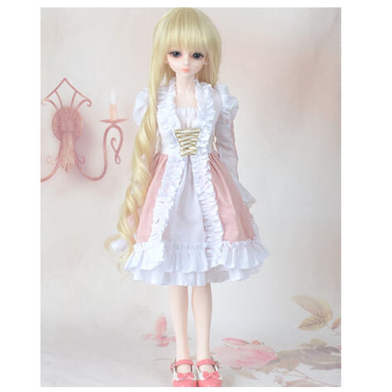球体関節人形 衣装 ドレス フリフリ ピンク 白 BJD 服 ブロンド 美女