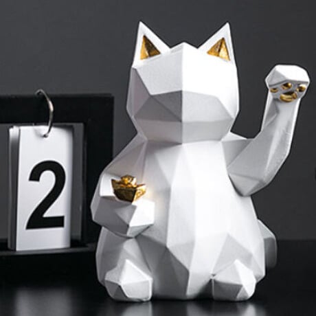 【オブジェ】 置物 北欧インテリア まねきねこ 開運 白猫 アンティーク かわいい 樹脂工芸 ギフト プレゼント