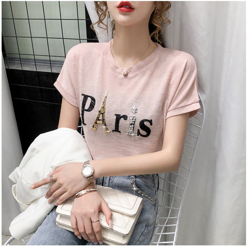 4色展開 ラウンドネック 半袖 エッフェル塔 PARIS ファッション T