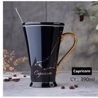 12星座マグカップ  ティーカップ 390ml スプーン付き おしゃれ かわいい プリント　ブラック