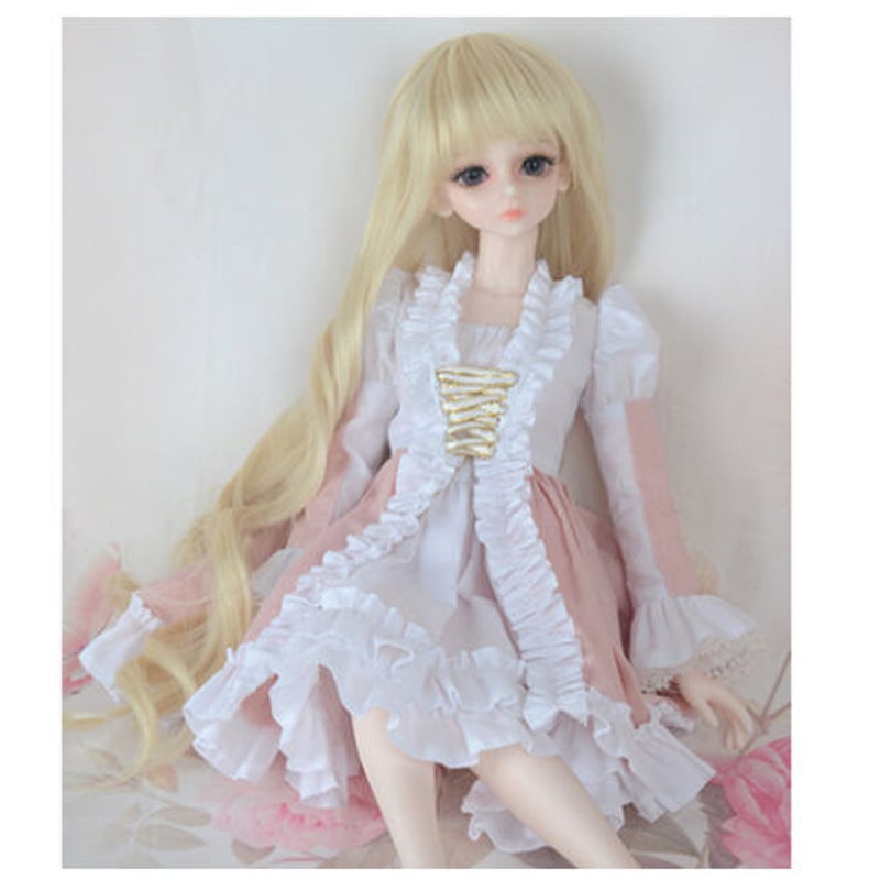 球体関節人形 衣装 ドレス フリフリ ピンク 白 BJD 服 ブロンド 美女