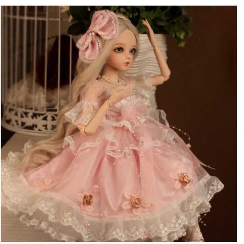 金髪】 球体関節人形 1/3 BJD フルセット ピンクの衣装 60cm 本体＋