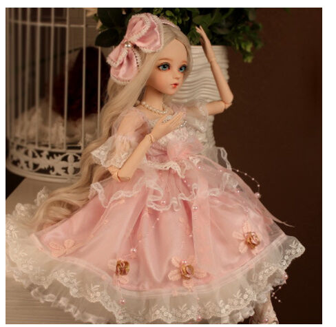 金髪】 球体関節人形 1/3 BJD フルセット ピンクの衣装 60cm 本体＋
