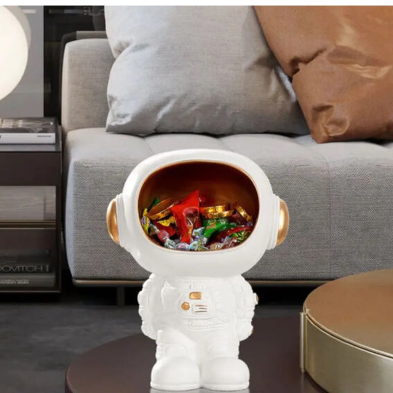 オブジェ】 宇宙飛行士 物入れ 白×金 29cm 樹脂彫像 部屋装飾品 お洒落