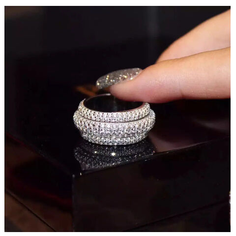 10号 高級 3A CZダイヤモンド シルバー925 ボリューム 幅広 パヴェ  