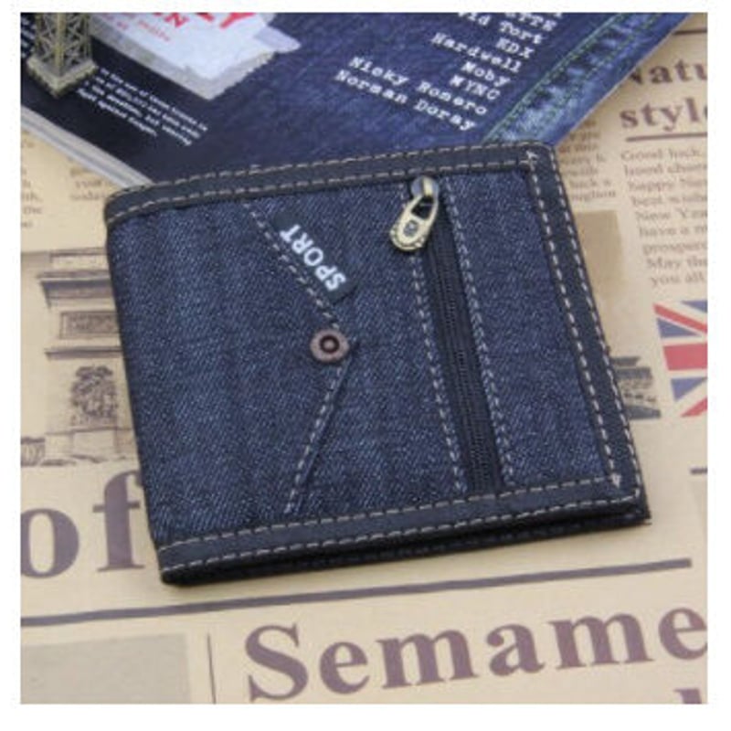 ヴィンテージデザイン ブルー ジーンズ キャンバス 2つ折り財布
