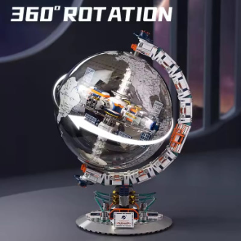 360度回転可能！】 地球儀 宇宙ステーション 透明 ブロック LEGO互換