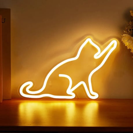 猫型 ネオンライト｜LED 間接照明 インテリアライト 壁掛け・置き型対応 かわいい ネオン看板 ナイトライト